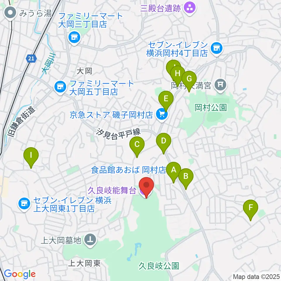 久良岐能舞台周辺のファミレス・ファーストフード一覧地図