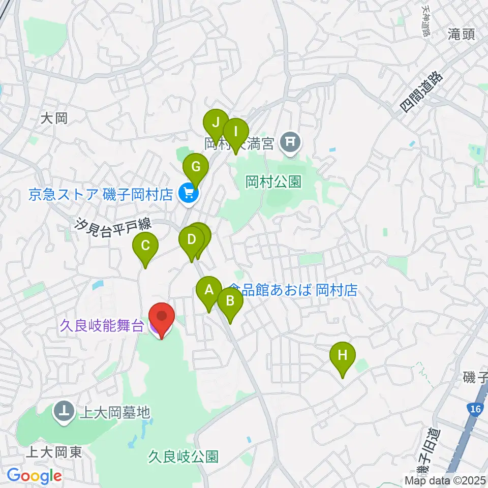 久良岐能舞台周辺のファミレス・ファーストフード一覧地図