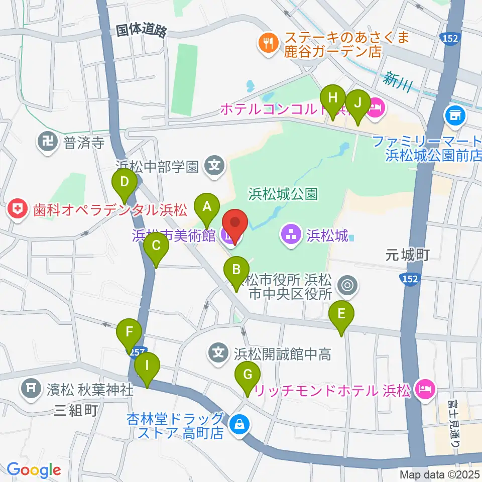 浜松市美術館周辺のファミレス・ファーストフード一覧地図