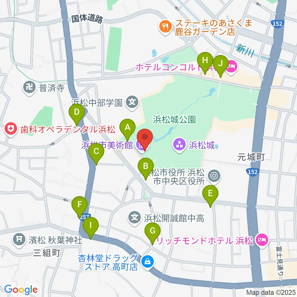 浜松市美術館周辺のファミレス・ファーストフード一覧地図