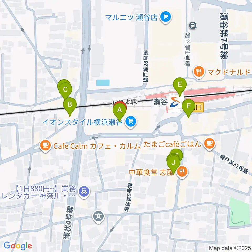 瀬谷区民文化センターあじさいプラザ周辺のファミレス・ファーストフード一覧地図
