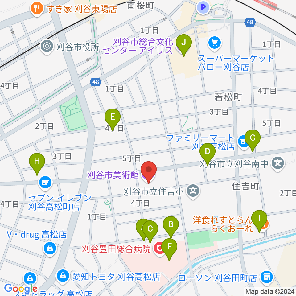 刈谷市美術館周辺のファミレス・ファーストフード一覧地図