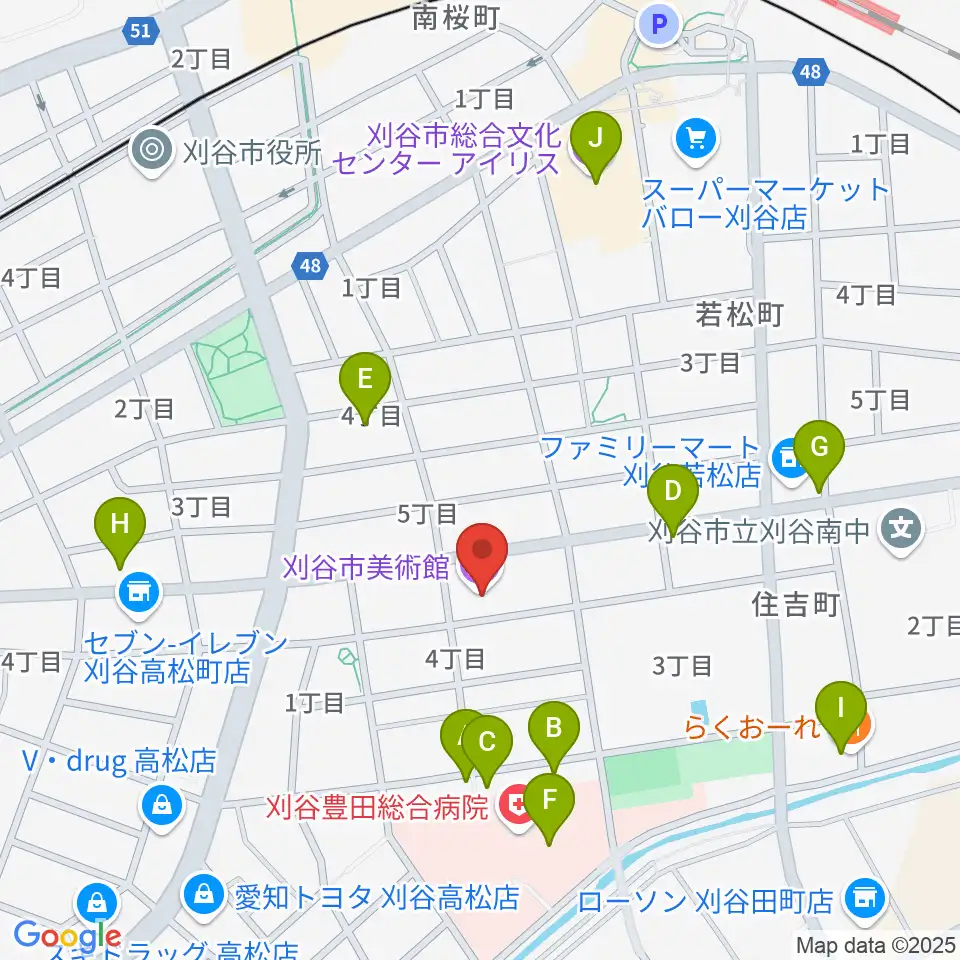 刈谷市美術館周辺のファミレス・ファーストフード一覧地図