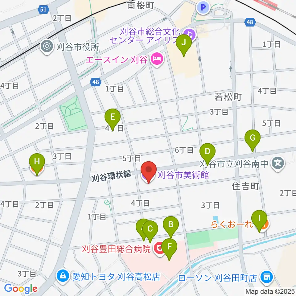 刈谷市美術館周辺のファミレス・ファーストフード一覧地図