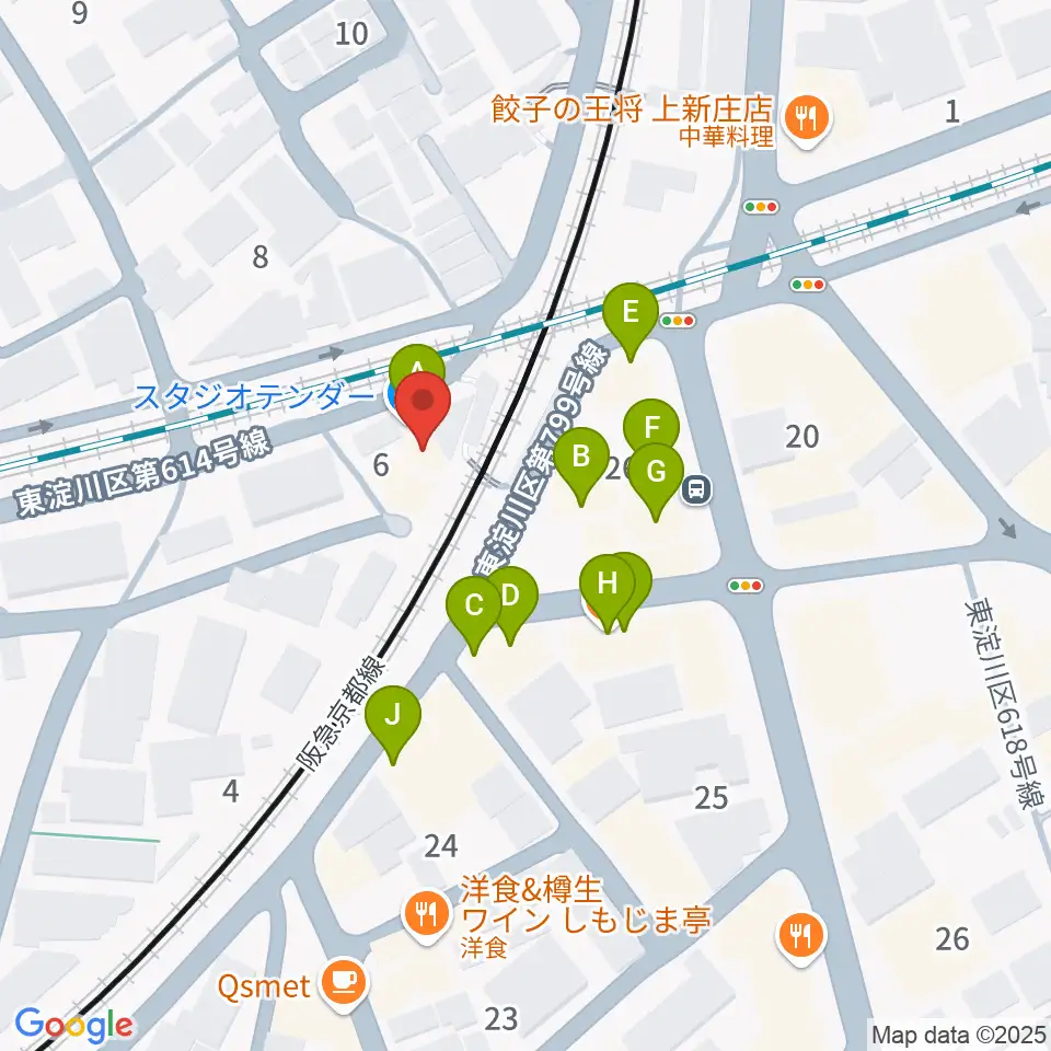 上新庄スタジオテンダー周辺のファミレス・ファーストフード一覧地図