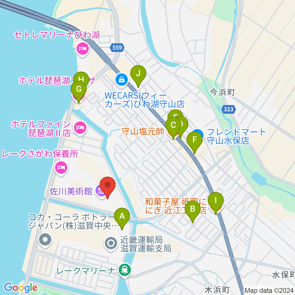 佐川美術館周辺のファミレス・ファーストフード一覧地図