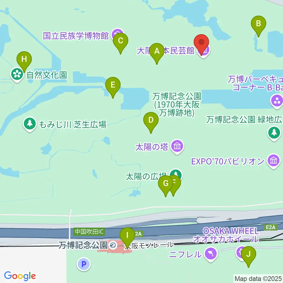 大阪日本民芸館周辺のファミレス・ファーストフード一覧地図