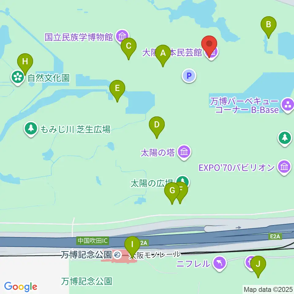 大阪日本民芸館周辺のファミレス・ファーストフード一覧地図