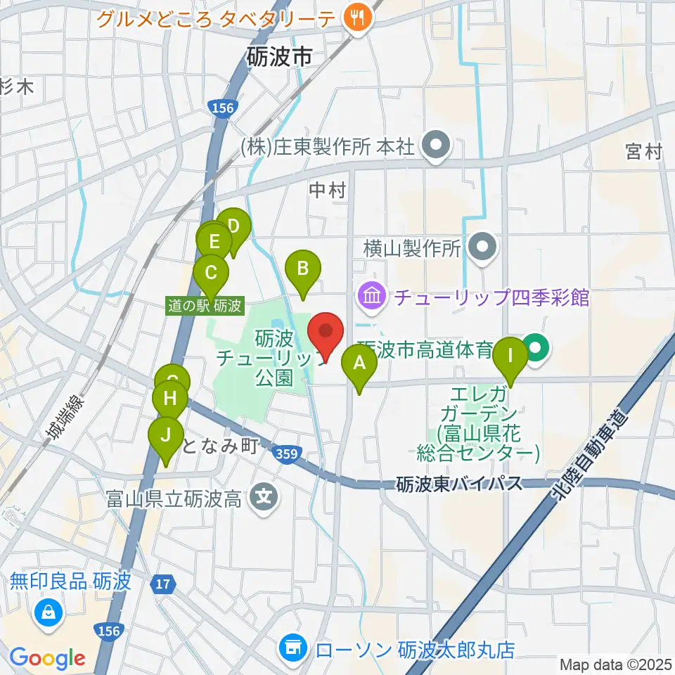 砺波市美術館周辺のファミレス・ファーストフード一覧地図