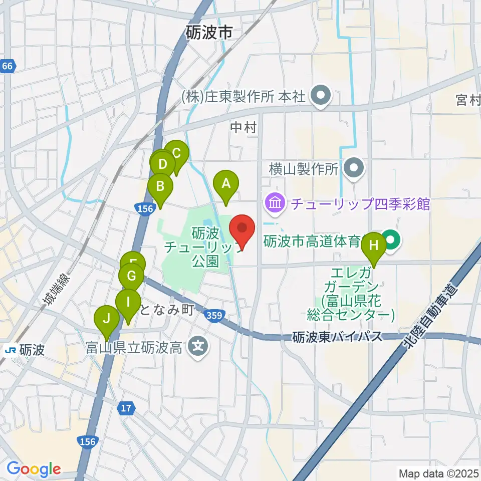 砺波市美術館周辺のファミレス・ファーストフード一覧地図