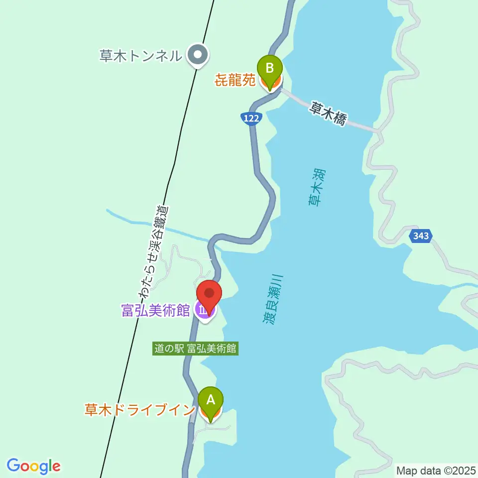 富弘美術館周辺のファミレス・ファーストフード一覧地図