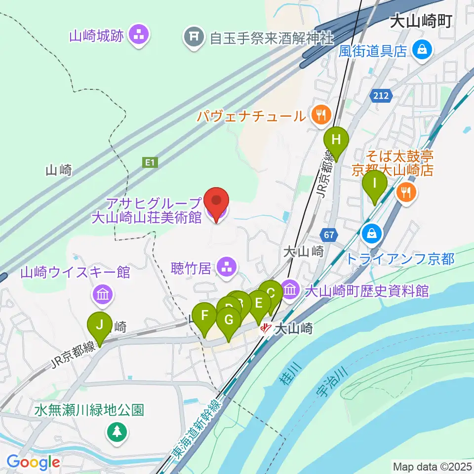 アサヒビール大山崎山荘美術館周辺のファミレス・ファーストフード一覧地図