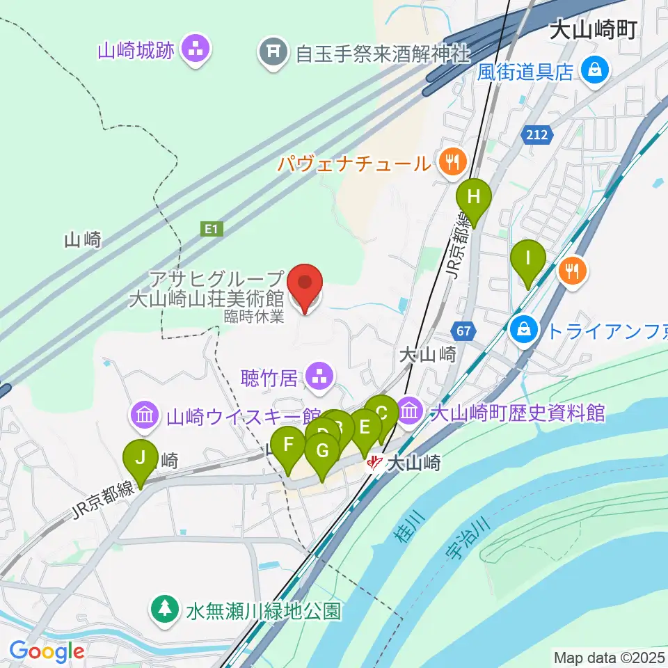 アサヒビール大山崎山荘美術館周辺のファミレス・ファーストフード一覧地図
