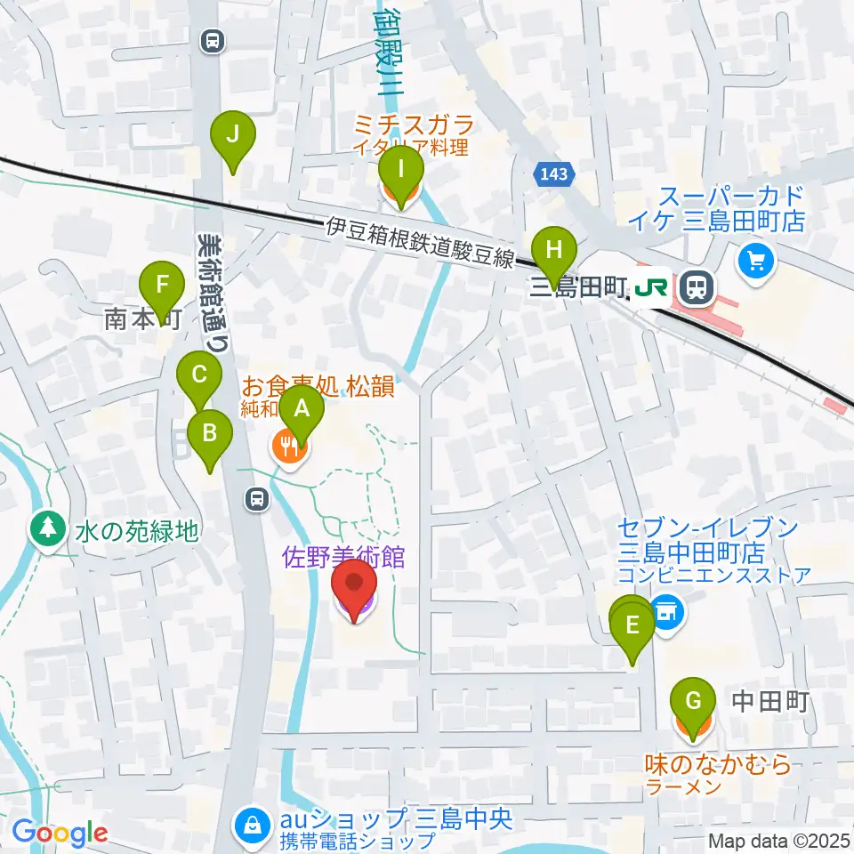 佐野美術館周辺のファミレス・ファーストフード一覧地図