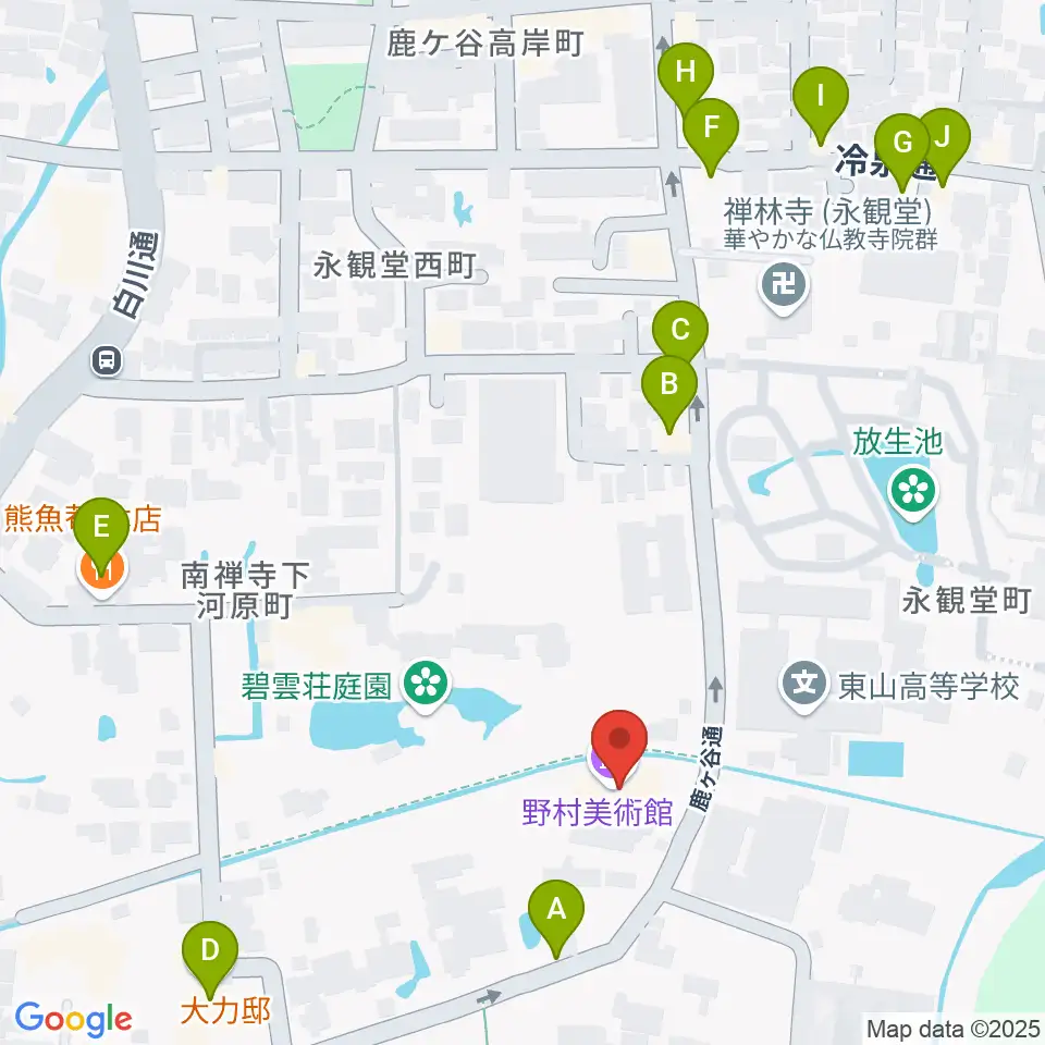 野村美術館周辺のファミレス・ファーストフード一覧地図