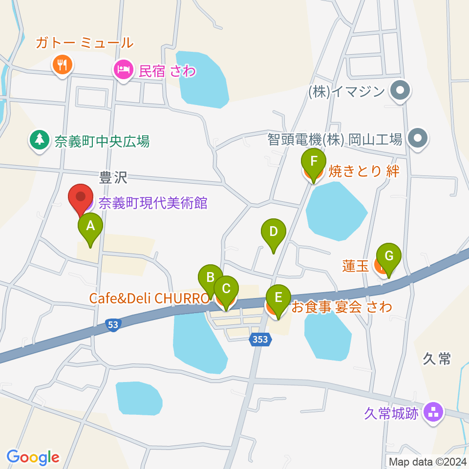 奈義町現代美術館（NagiMOCA）周辺のファミレス・ファーストフード一覧地図