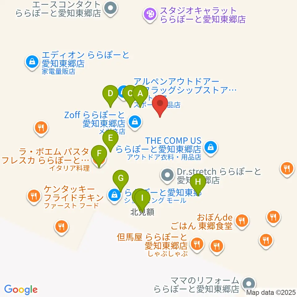 島村楽器ららぽーと愛知東郷店周辺のファミレス・ファーストフード一覧地図