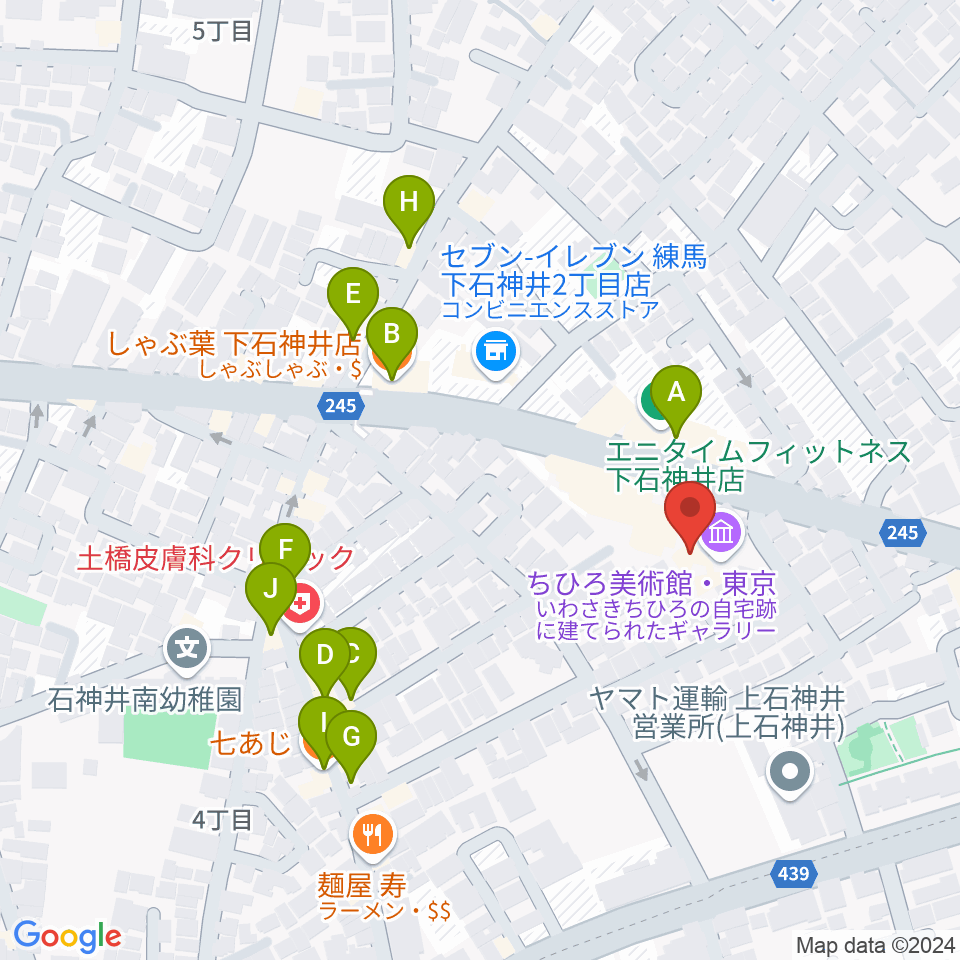 ちひろ美術館・東京周辺のファミレス・ファーストフード一覧地図