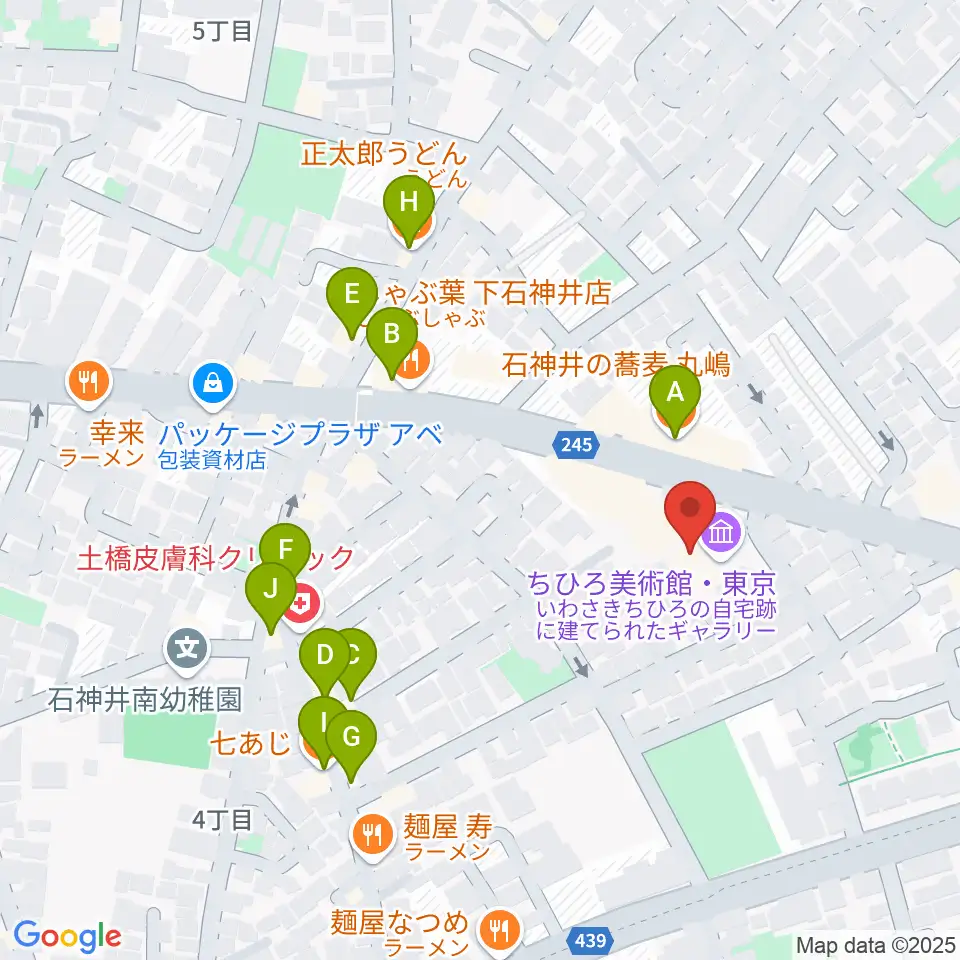 ちひろ美術館・東京周辺のファミレス・ファーストフード一覧地図