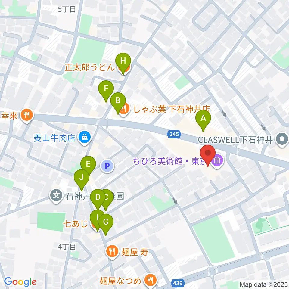 ちひろ美術館・東京周辺のファミレス・ファーストフード一覧地図