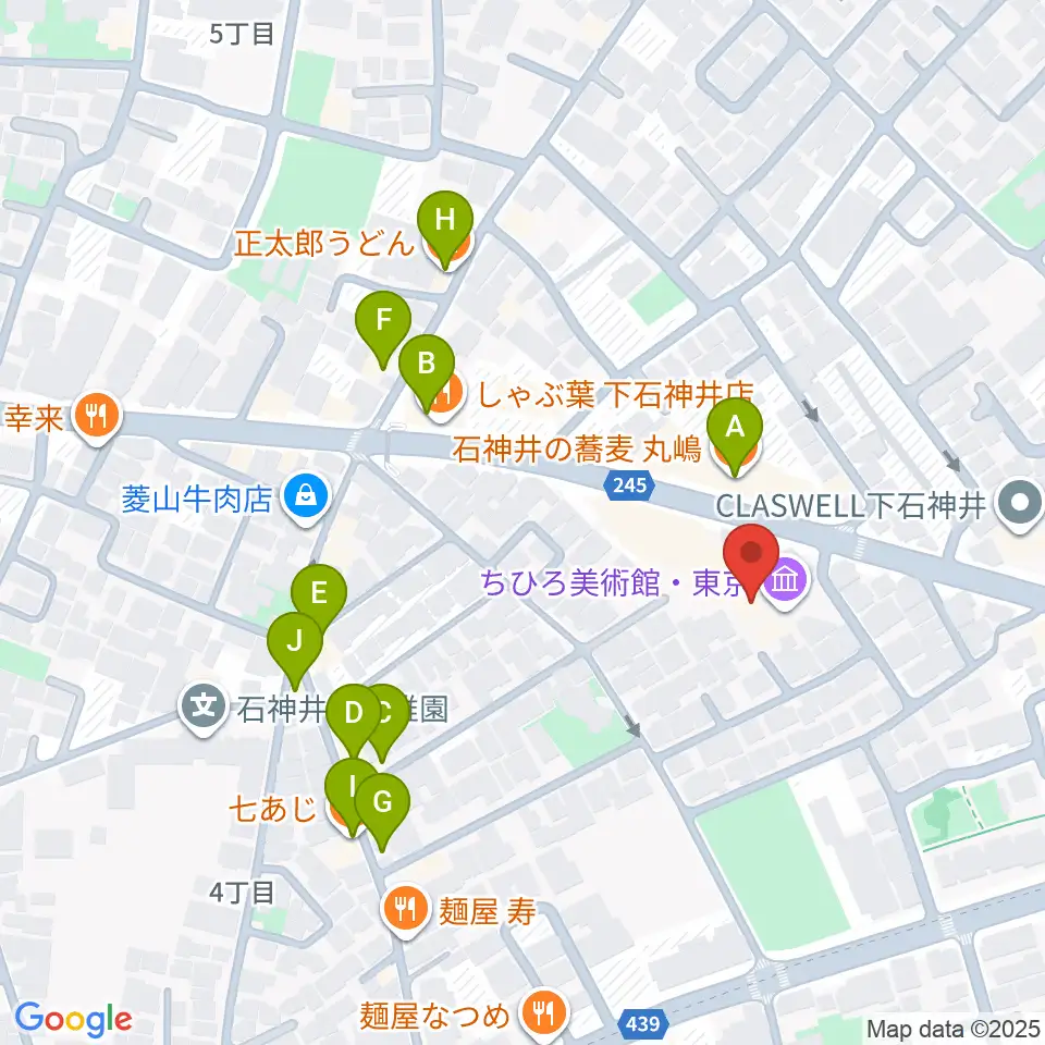 ちひろ美術館・東京周辺のファミレス・ファーストフード一覧地図