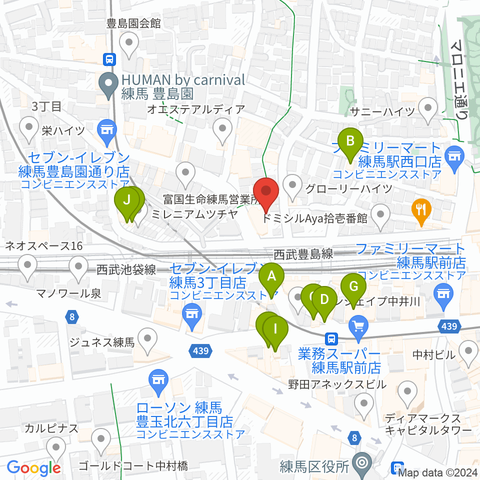 スタジオクレフ周辺のファミレス・ファーストフード一覧地図