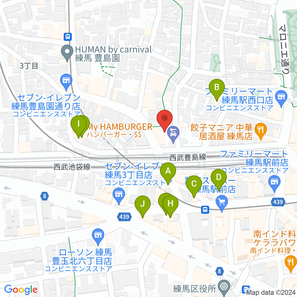 スタジオクレフ周辺のファミレス・ファーストフード一覧地図