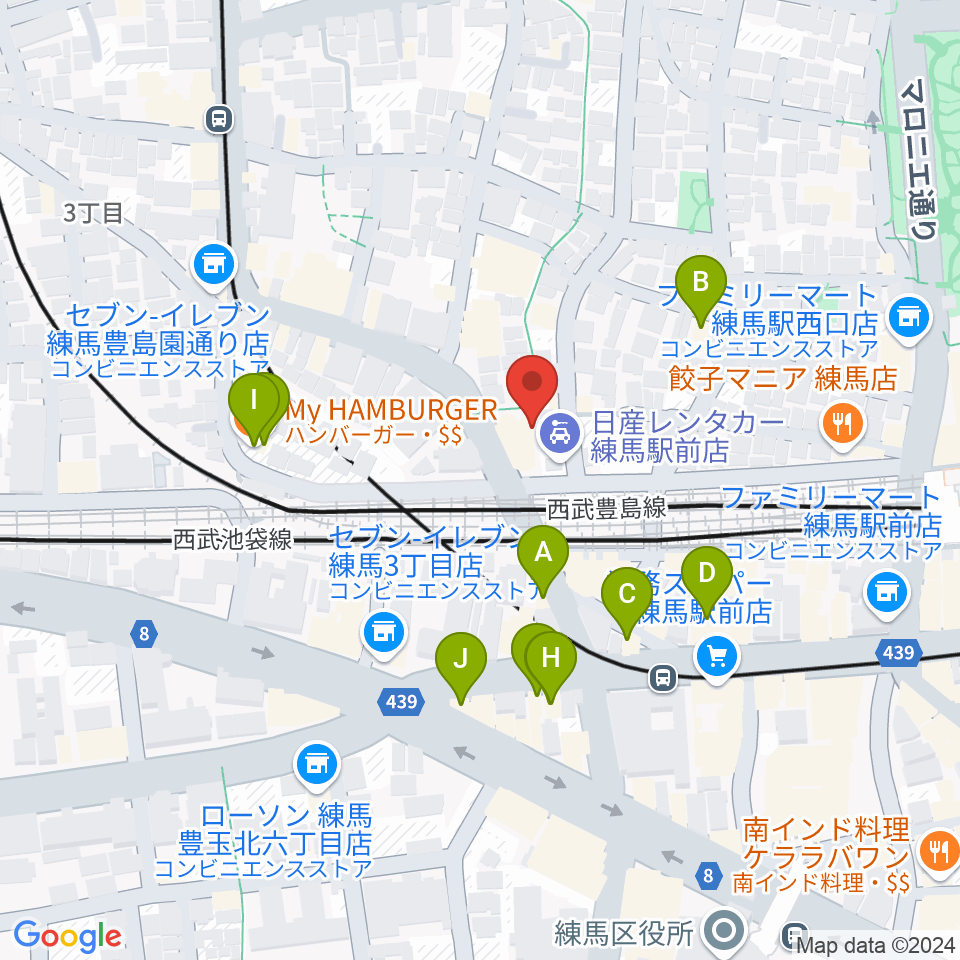 スタジオクレフ周辺のファミレス・ファーストフード一覧地図