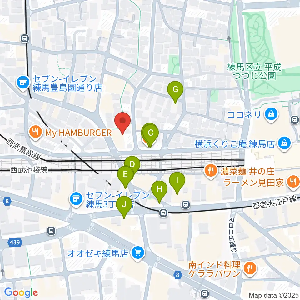 スタジオクレフ周辺のファミレス・ファーストフード一覧地図