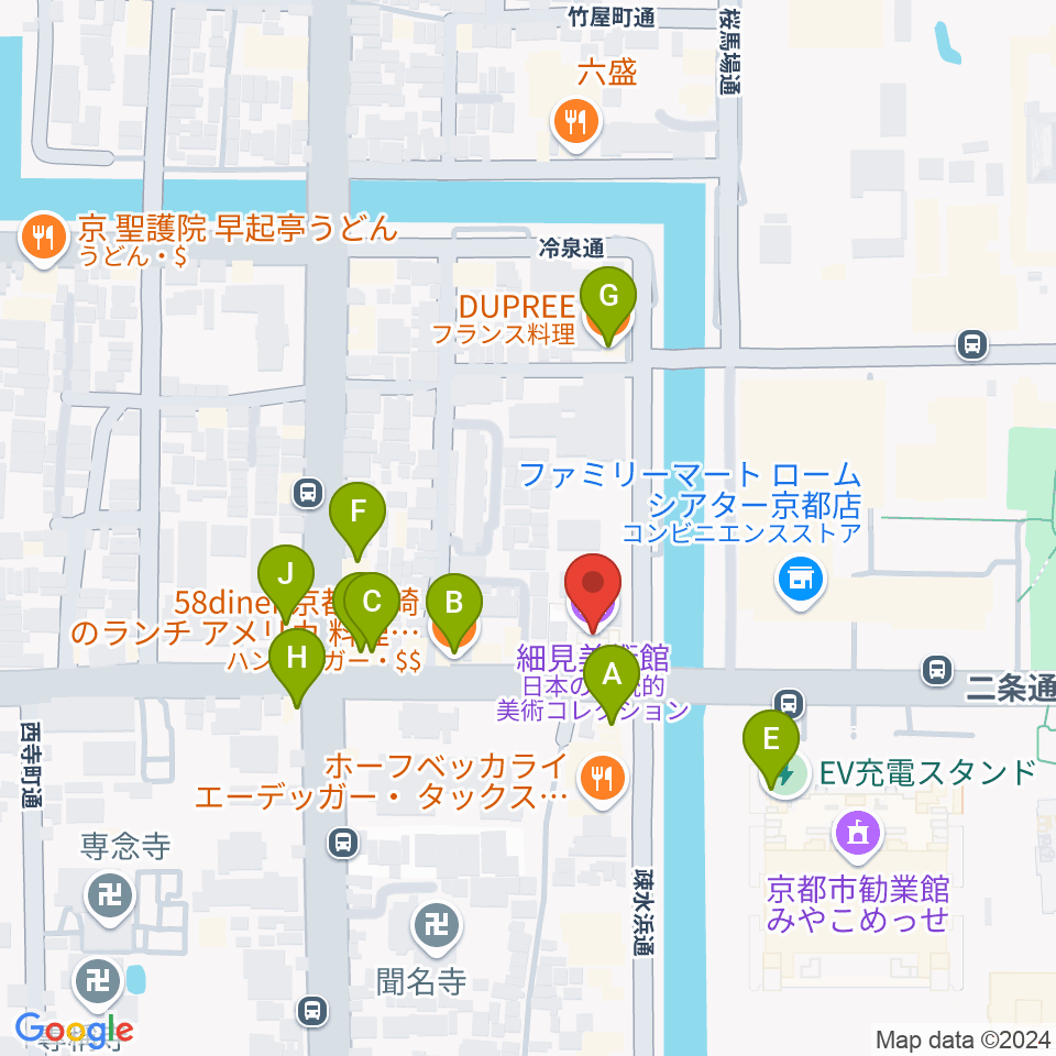 細見美術館周辺のファミレス・ファーストフード一覧地図