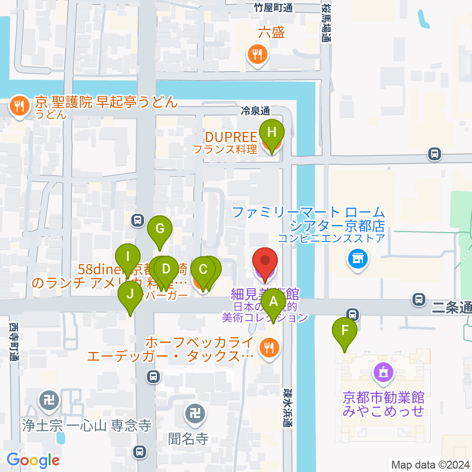 細見美術館周辺のファミレス・ファーストフード一覧地図