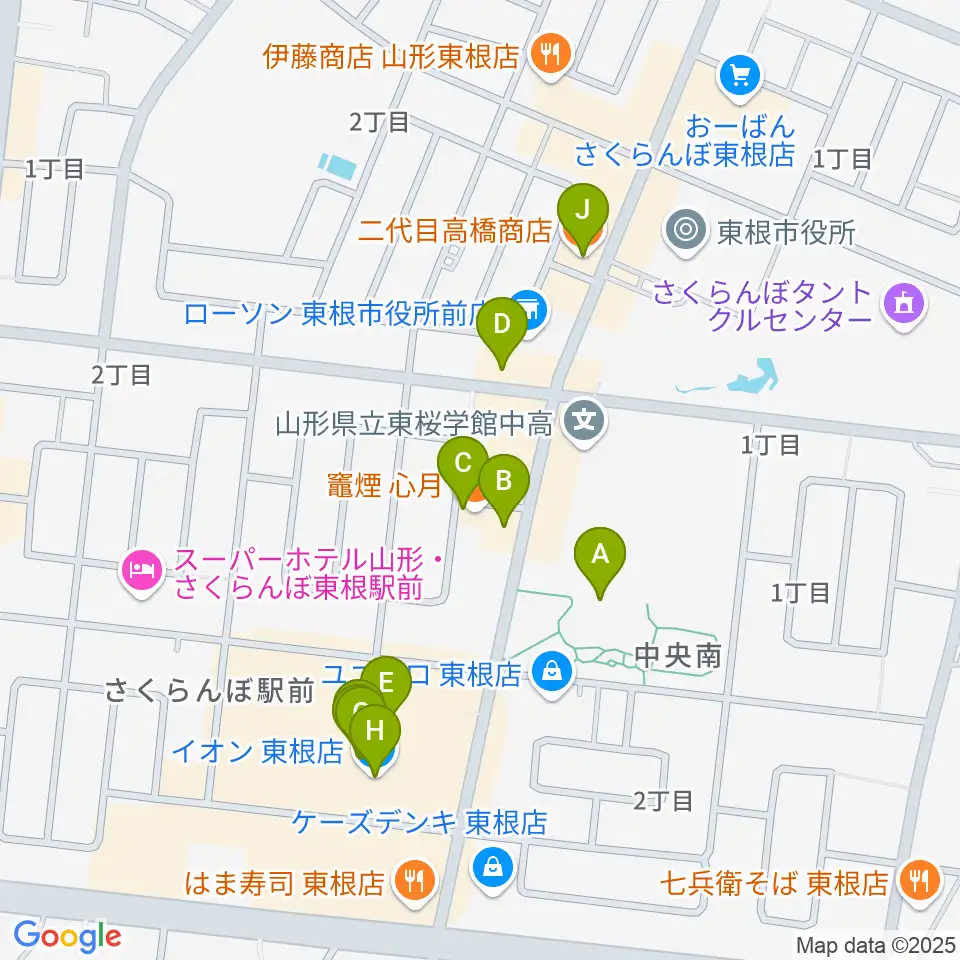 東根市美術館 まなびあテラス周辺のファミレス・ファーストフード一覧地図