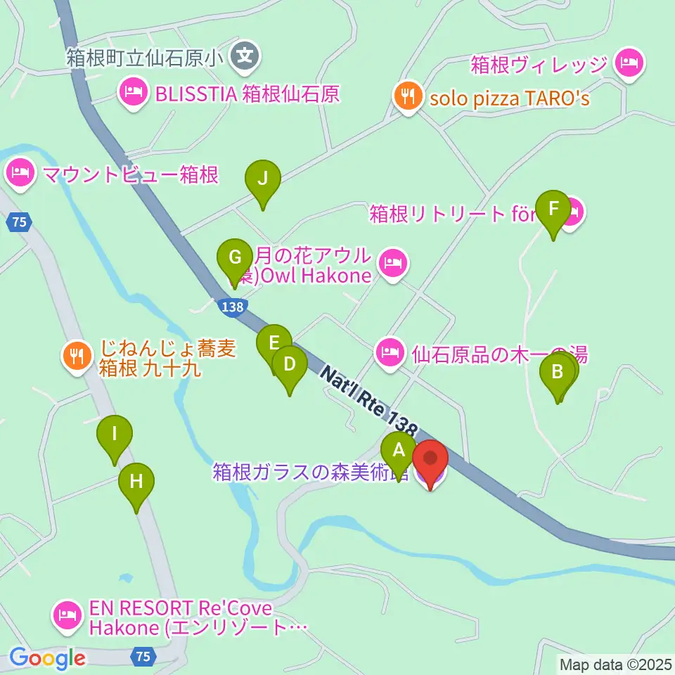 箱根ガラスの森美術館周辺のファミレス・ファーストフード一覧地図