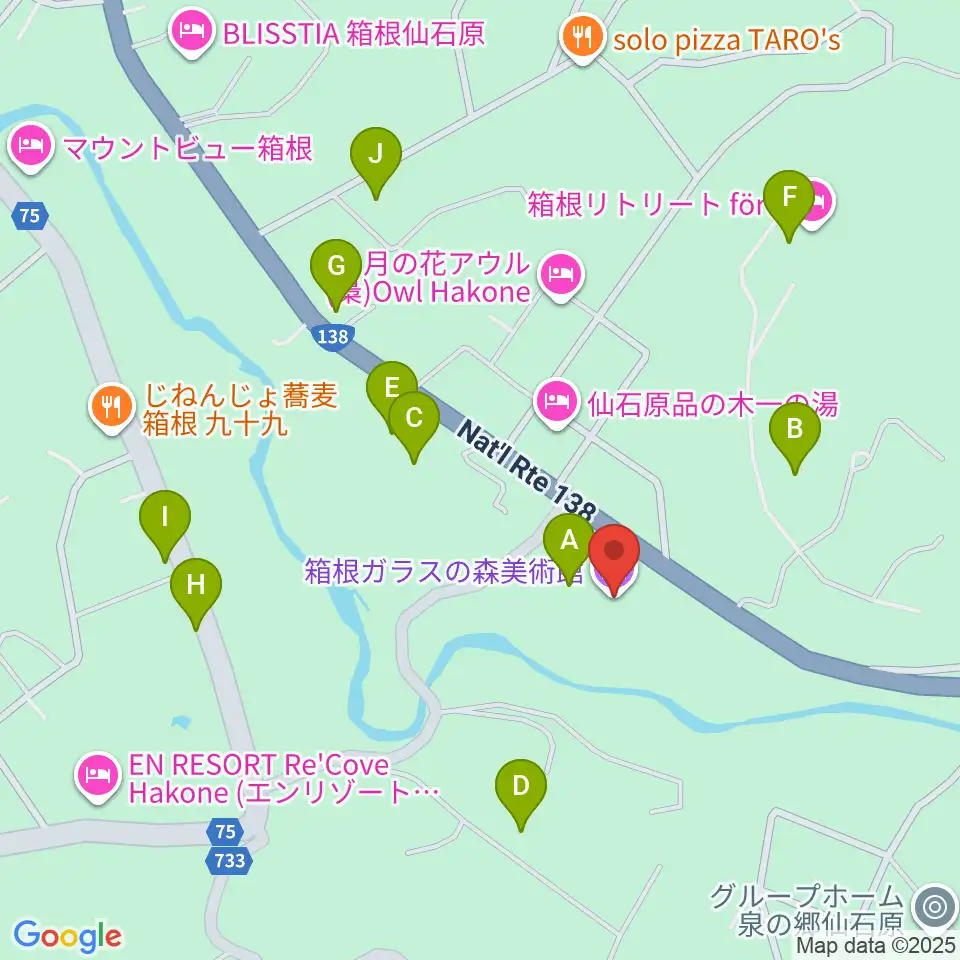箱根ガラスの森美術館周辺のファミレス・ファーストフード一覧地図
