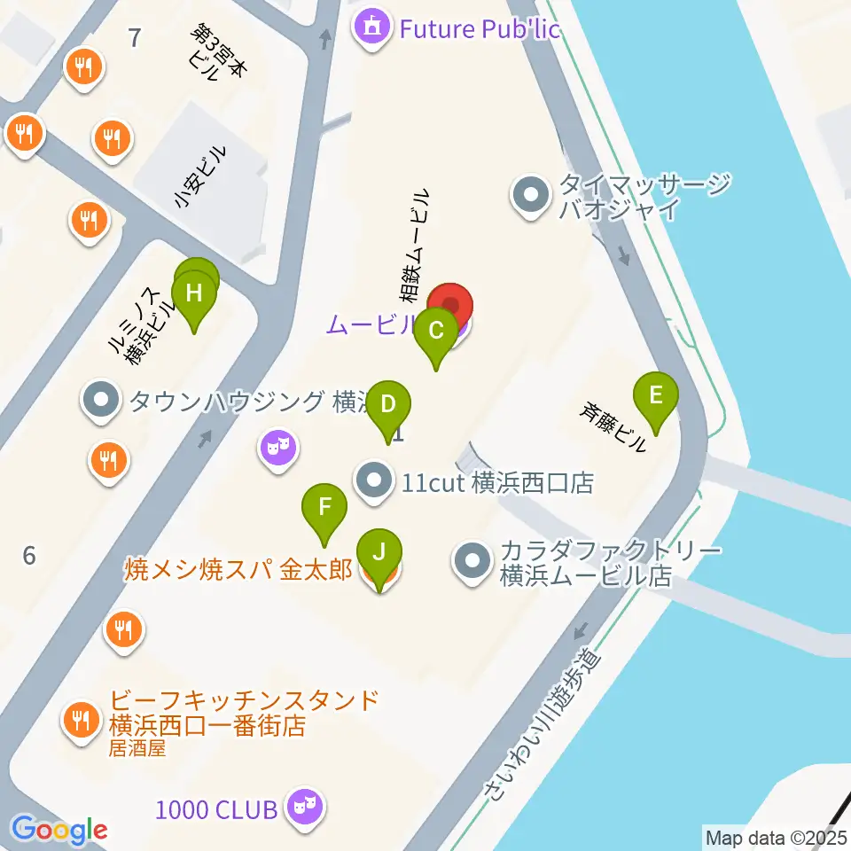 ヨコハマミントホール周辺のファミレス・ファーストフード一覧地図