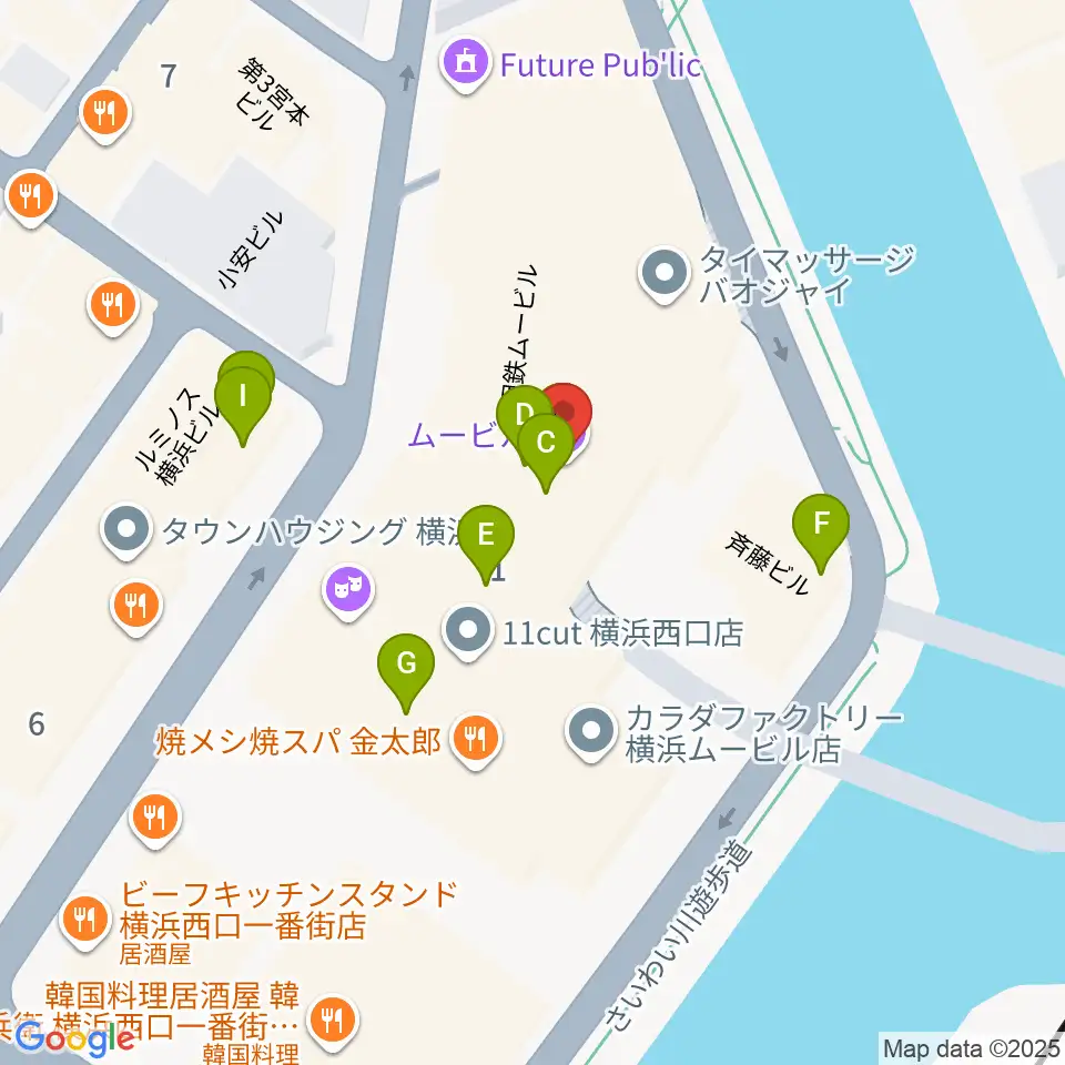 ヨコハマミントホール周辺のファミレス・ファーストフード一覧地図