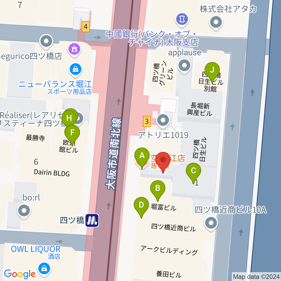 四ツ橋LMスタジオ周辺のファミレス・ファーストフード一覧地図