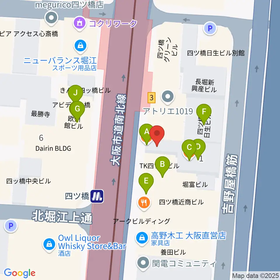 四ツ橋LMスタジオ周辺のファミレス・ファーストフード一覧地図