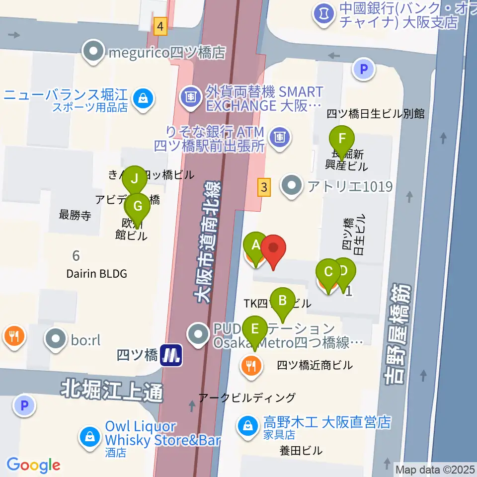 四ツ橋LMスタジオ周辺のファミレス・ファーストフード一覧地図