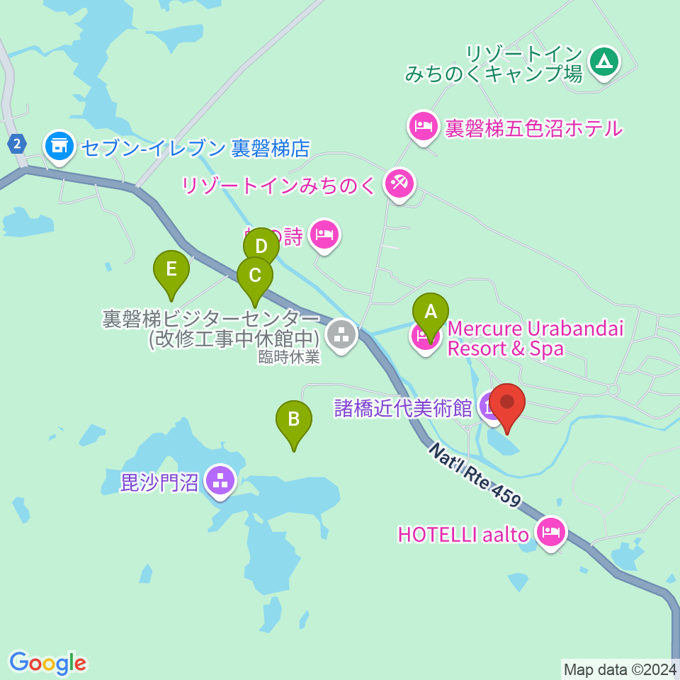 諸橋近代美術館周辺のファミレス・ファーストフード一覧地図