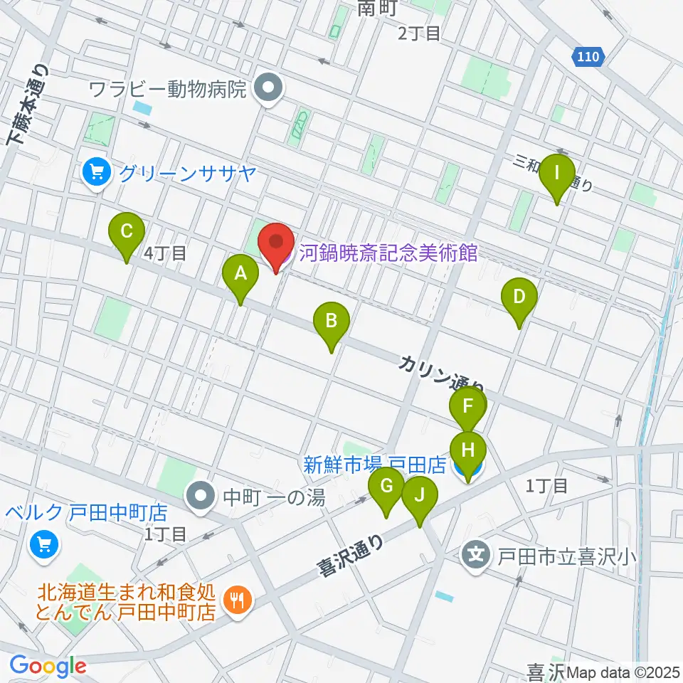 河鍋暁斎記念美術館周辺のファミレス・ファーストフード一覧地図