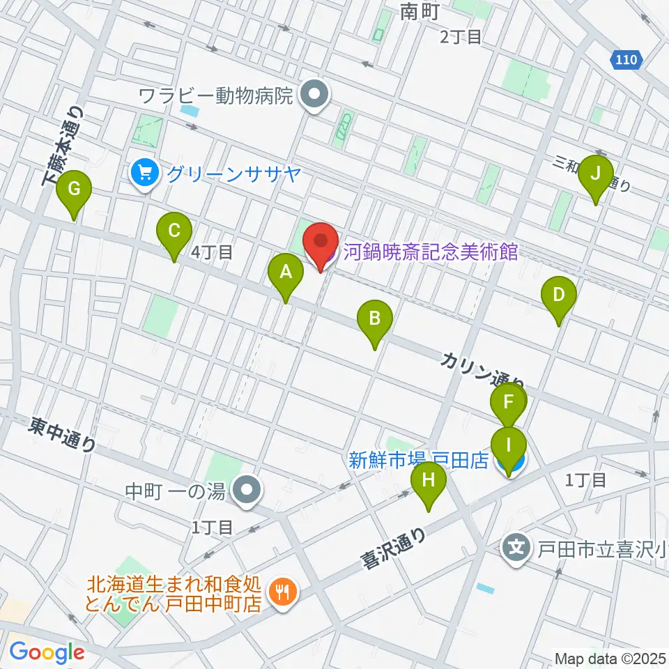 河鍋暁斎記念美術館周辺のファミレス・ファーストフード一覧地図