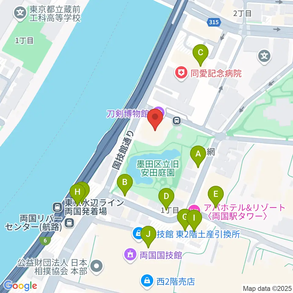 刀剣博物館周辺のファミレス・ファーストフード一覧地図