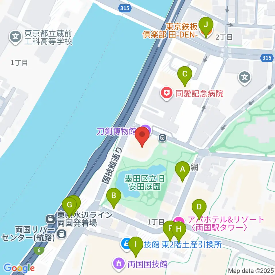 刀剣博物館周辺のファミレス・ファーストフード一覧地図