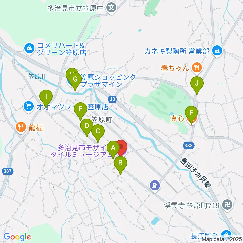 多治見市モザイクタイルミュージアム周辺のファミレス・ファーストフード一覧地図