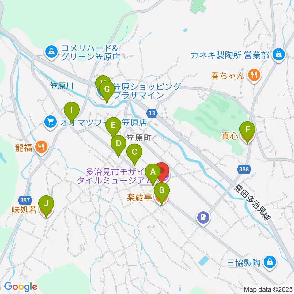 多治見市モザイクタイルミュージアム周辺のファミレス・ファーストフード一覧地図