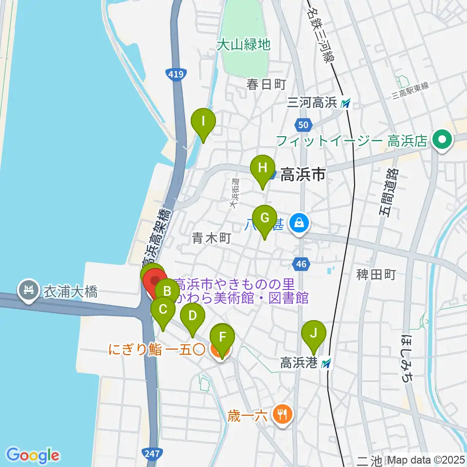 高浜市やきものの里かわら美術館周辺のファミレス・ファーストフード一覧地図