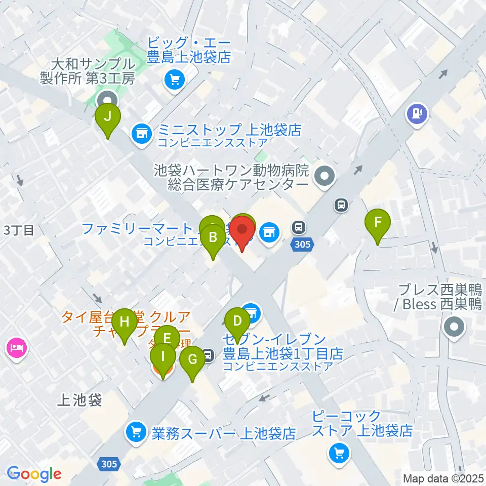 池袋STUDIO Dede周辺のファミレス・ファーストフード一覧地図