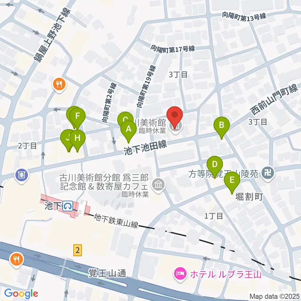 古川美術館周辺のファミレス・ファーストフード一覧地図