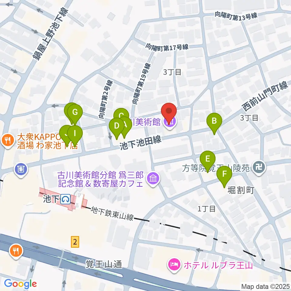 古川美術館周辺のファミレス・ファーストフード一覧地図